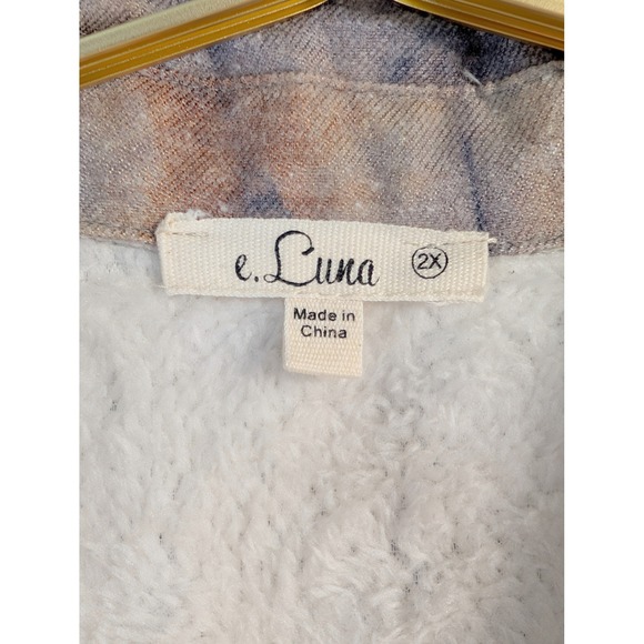 e Luna XL Sherpa Lined Wild Silk Look Button Up Shirt Jacket Womens - Picture 5 of 5